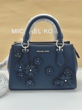 Michael Kors Marilyn Small Floral Embellished Satchel Navy color